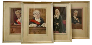 Sallo, Original Caricatures of Honourable Justices of Great Britain, 1960s, Prints, Framed, Set of 4