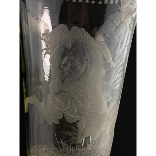 Antique Bohemian Hand-Blown Engraved Goblet with Hunter and Horse, 1830s For Sale - Image 3 of 14