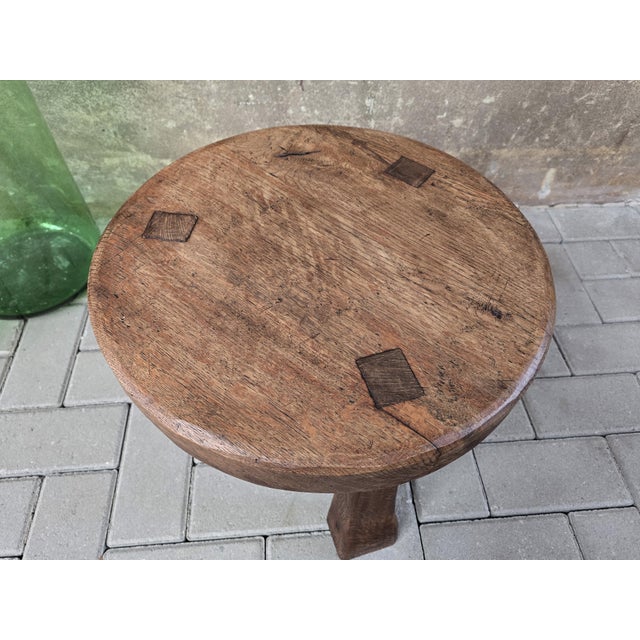 1970s Small Brutalist Round Oak Coffee Table, 1970s For Sale - Image 5 of 8