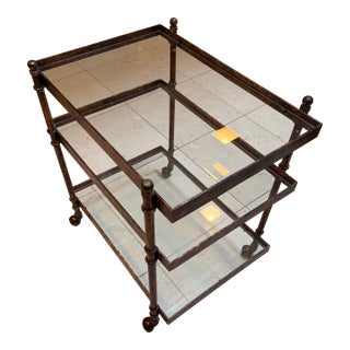 Vintage Three-Tier Brass and Glass Serving Cart – Hollywood Regency Style For Sale