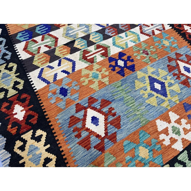 5'6" X 8'2" Multicolor Afghan Chobi Geometric Wool Flatweave Kilim Rug For Sale - Image 11 of 16