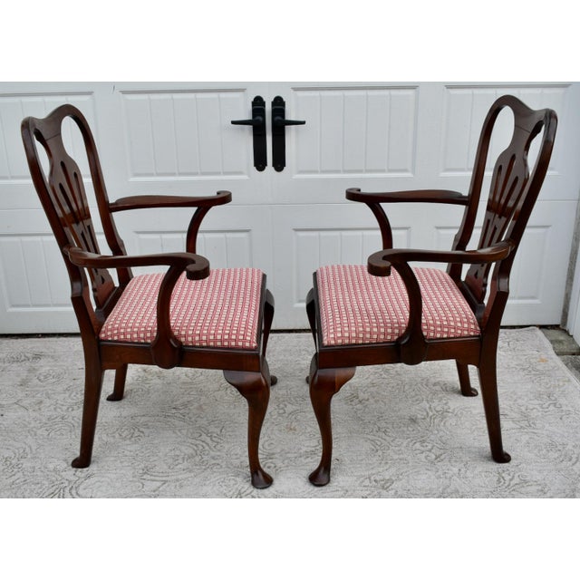 Antique Pair of Solid Mahogany & Burl Wood Queen Anne Arm Chairs For Sale In Philadelphia - Image 6 of 13