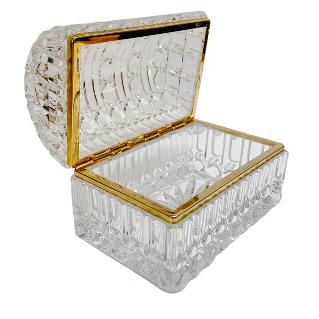 Mid 20th Century Vintage Large Domed Crystal Casket Box With Brass Frame For Sale - Image 5 of 16