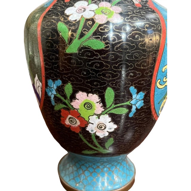 Black Late 19th Century Antique Cloisonne Vase, Stamped China For Sale - Image 8 of 9