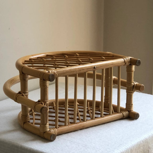 Wood Vintage Boho Bamboo Magazine Rack For Sale - Image 7 of 13