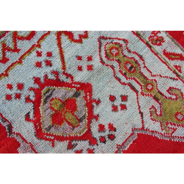 Large Antique Oushak Rug in Red, Acid Green and Ice Blue by Keivan Woven Arts For Sale - Image 10 of 12