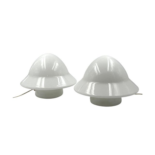 White Space Age Opaline Glass Table Lamps, Italy, 1970s, Set of 2 For Sale - Image 8 of 13