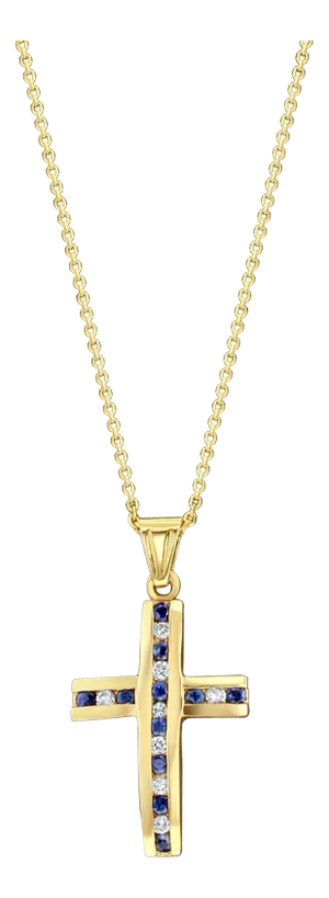 Half Carat Channel-Set Sapphire Diamond Cross Necklace