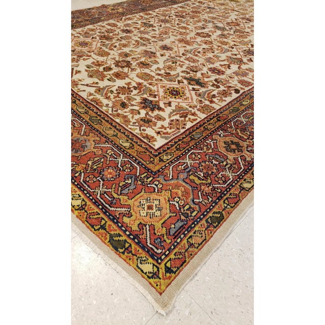 Beige Antique Persian Sultanabad, Wool Handmade Beige, Gold, Navy and Red Oriental Rug For Sale - Image 8 of 9