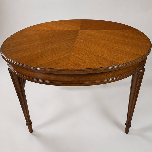 1970s Vintage Traditional Oval Dining Table With Bookmatched Walnut Veneer Top For Sale - Image 5 of 12