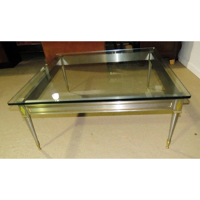 Rare Square Steel Brass French Directoire John Vesey Style Coffee Cocktail Table For Sale - Image 9 of 11