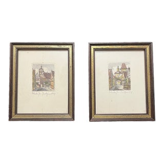 Original Etchings of Rothenburg Germany by Ernst Geissendörfer- Set of 2 For Sale