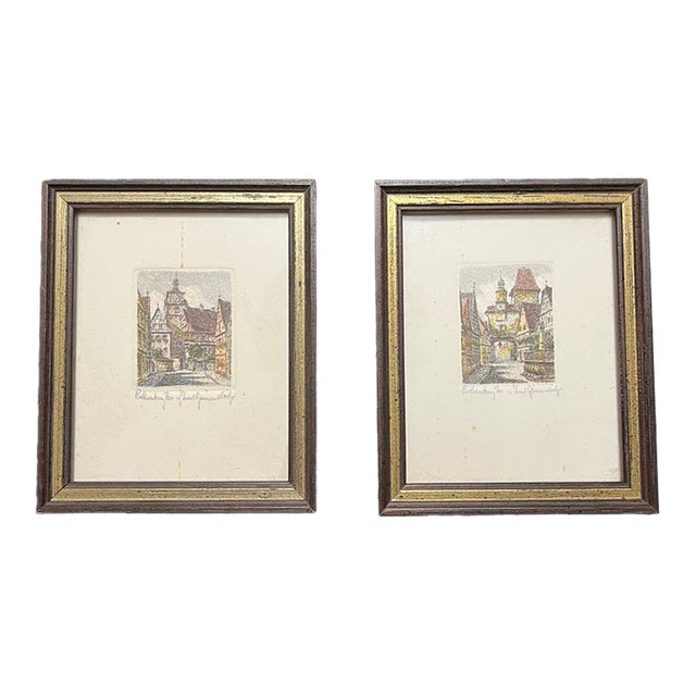 Original Etchings of Rothenburg Germany by Ernst Geissendörfer- Set of 2 For Sale