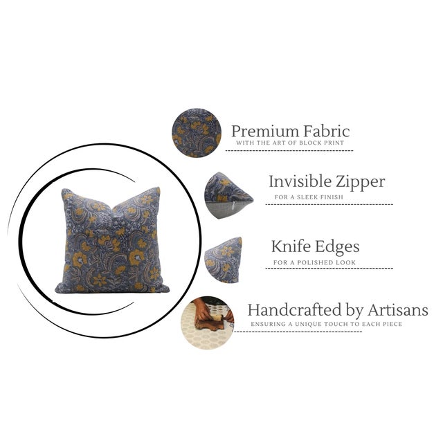 Fabdivine Handcrafted Block Print Cushion Cover 14x14 Inch Thick Linen- Kundanvan For Sale - Image 4 of 4