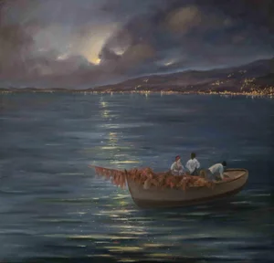 Adriano Bernetti da Vila, Lights in the Gulf of Naples, Original Oil on Canvas, 2018