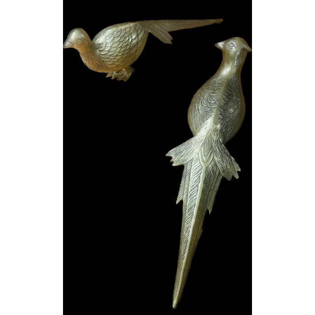 Mid-Century Modern Vintage Brass Male and Female Pheasant Long Tail Hunting Birds - a Pair For Sale - Image 3 of 12