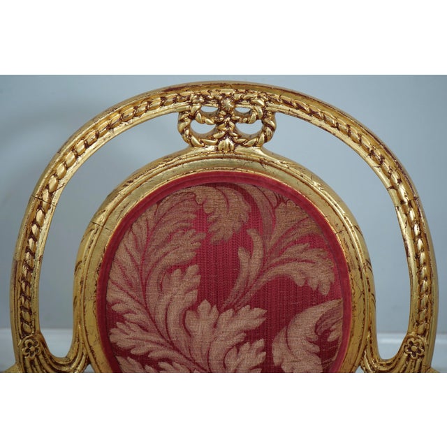 1990s Pair Gold Gilt French Louis XVI Style Open Armchairs For Sale - Image 5 of 12