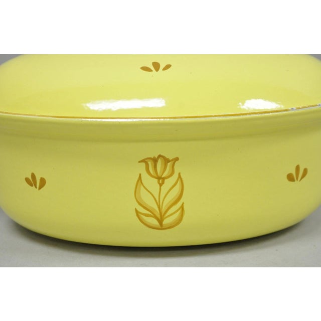 Mid-Century Modern Vintage Dru Holland Yellow Tulip Enameled Cast Iron Dutch Oven Oval Pot For Sale - Image 3 of 12