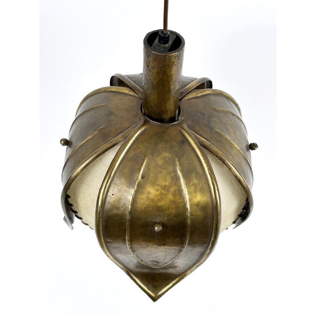 Cream Mid-Century Modern Hand-Made Brass Tulip Pendant Lamp from Rustika Lux, Austria, 1960s For Sale - Image 8 of 18