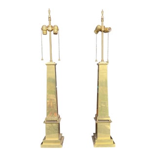 Pair of Brass Obelisk Table Lamps by Warren Kessler For Sale