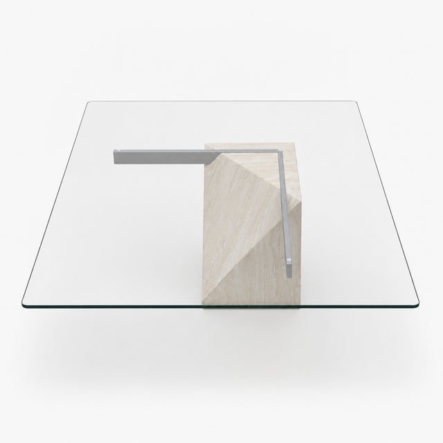 1980s Postmodern Glass Coffee Table With Travertine Base For Sale - Image 17 of 18