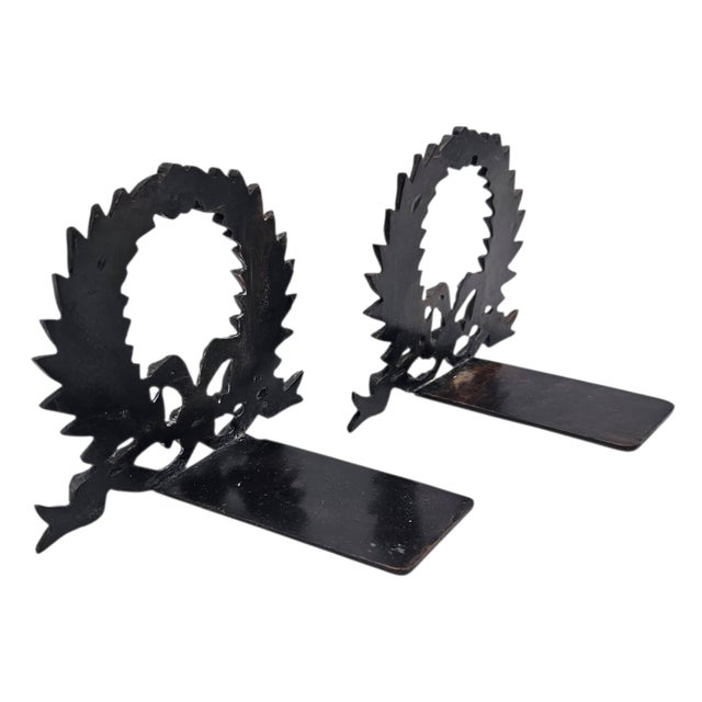 Metal Neoclassical Laurel Garland Cast Bronze Bookends, Empire Style, 9.5" For Sale - Image 7 of 17