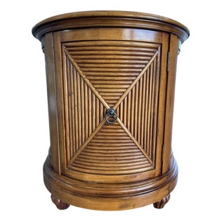 Vintage Lexington Tommy Bahama Drum Table With Rattan & Louvered Door For Sale