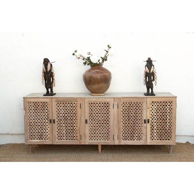 88" Long Sun Bleached Jali Floral Carved Credenza For Sale - Image 11 of 11
