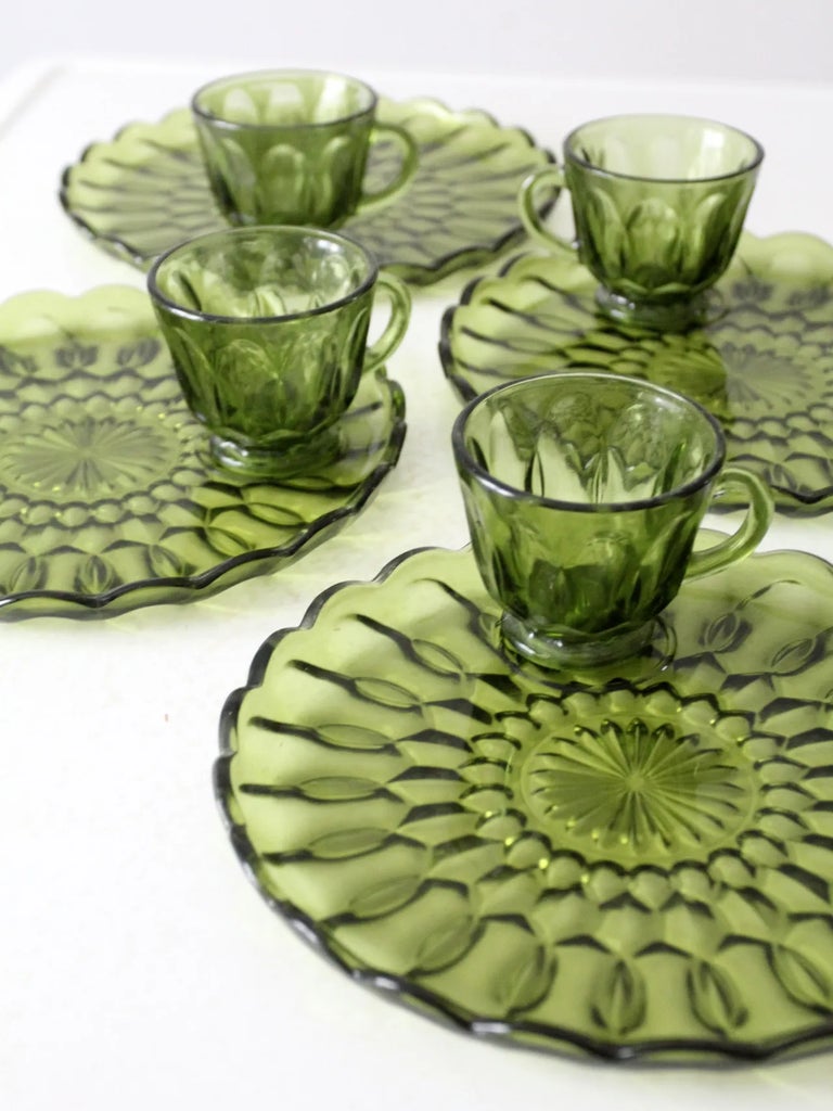 Vintage 70s Anchor Hocking Fairfield Snack Plates and Cup Set of 8