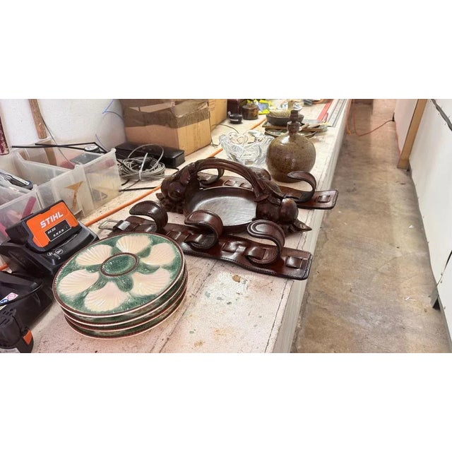 Set of 4 Oyster Plates – Majolica, 19th Century – Green, White & Brown Glaze : This is a set of four 19th-century majolica...