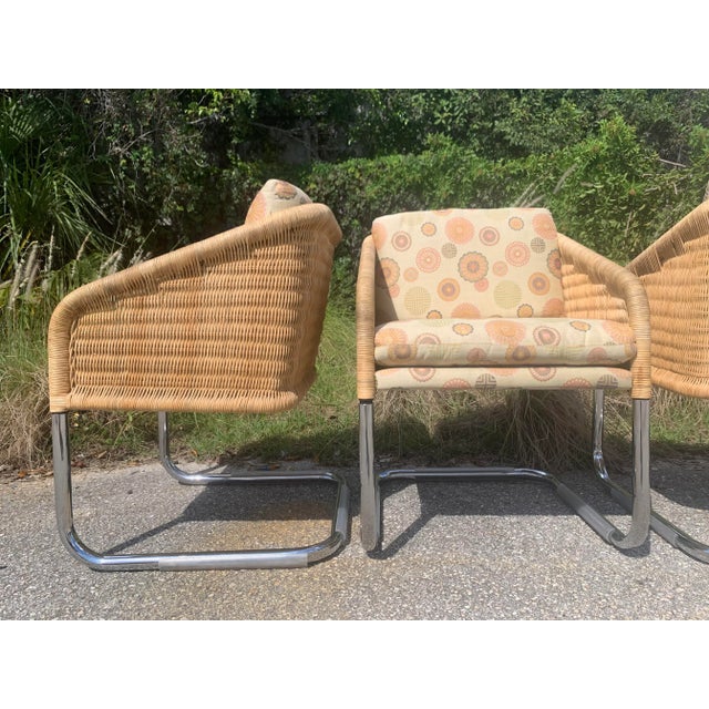 Wood Harvey Probber Style Wicker and Chrome Cantilever Dining Chairs - Set of 4 For Sale - Image 7 of 12