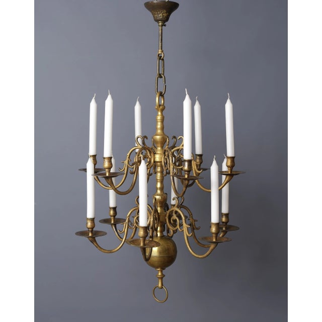 18th Century Dutch Brass Candle Chandelier For Sale - Image 3 of 12
