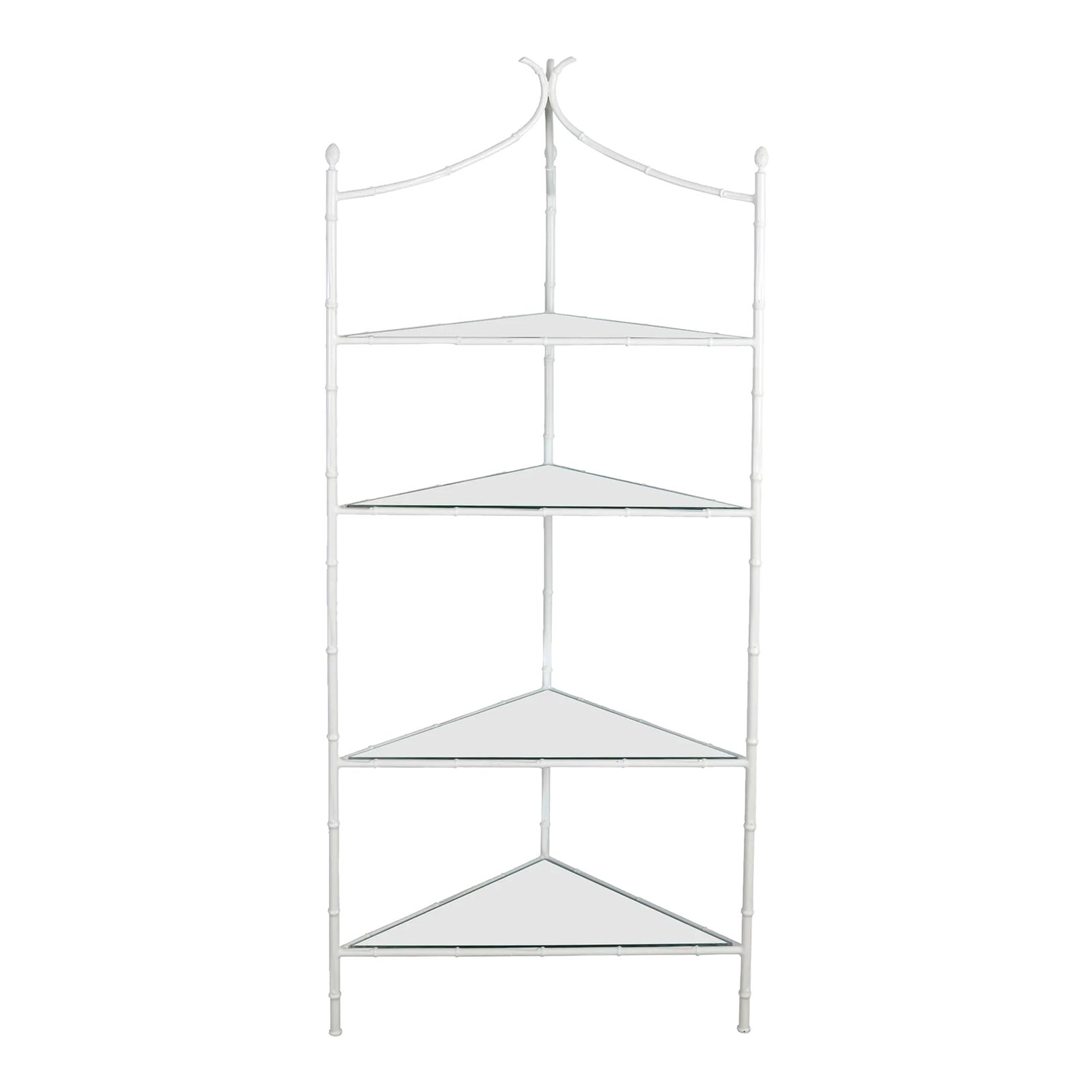 Mirrored Five Shelf White Faux Bamboo Corner Etagere | Chairish