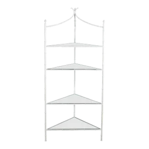 Mirrored Five Shelf White Faux Bamboo Corner Etagere