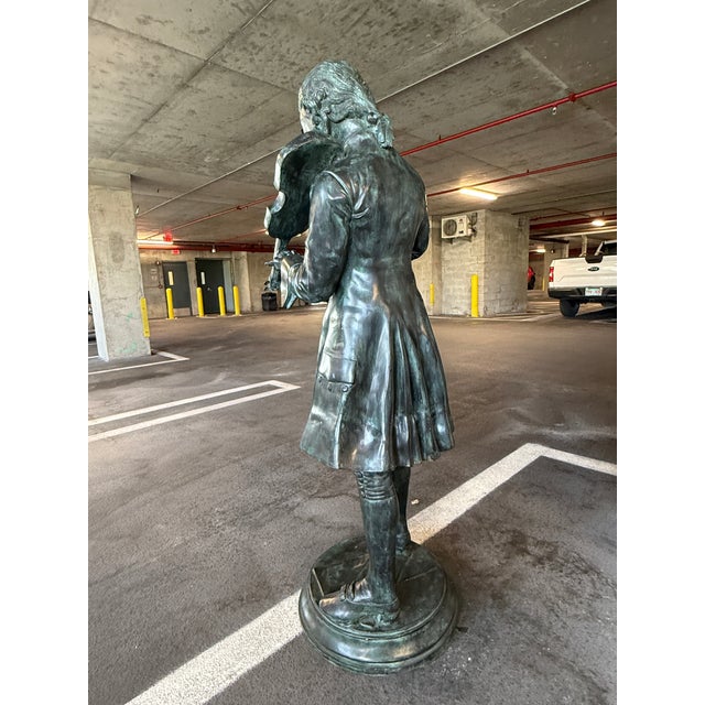 Metropoliton Galleries Attributed Life Size Bronze Garden Statuary of Mozart For Sale - Image 15 of 16