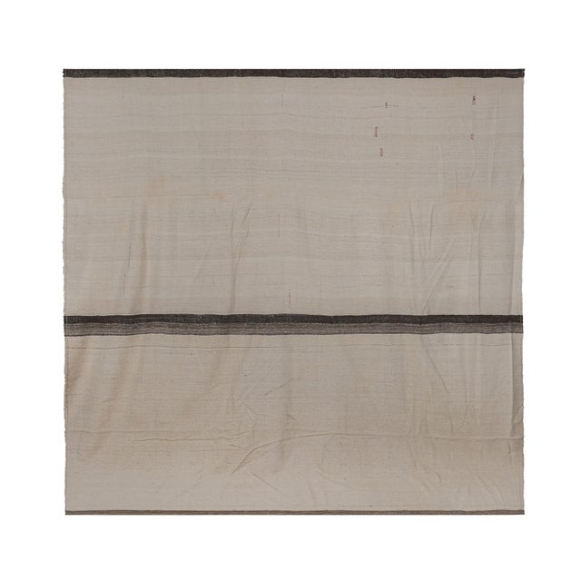 White vintage modern Turkish hemp kilim rug 11'6'' x 11'5'' 137" x 140" / 355 x 349 Cm Hand woven with high quality pure...