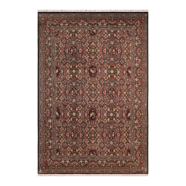 Shabby Chic Pak-Persian Black/Green Wool Rug - 10'0'' X 13'9'' For Sale