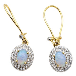 Natural Opal 0.72cts & Diamond 0.35cts Earring in 14k Gold For Sale