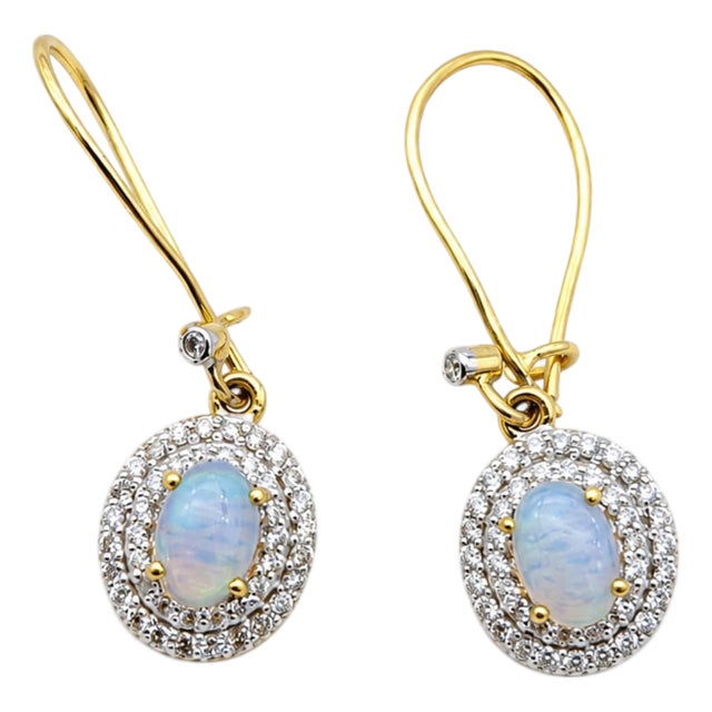 Natural Opal 0.72cts & Diamond 0.35cts Earring in 14k Gold For Sale