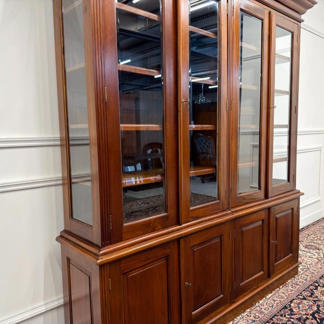 Brown English Bookcase with Glass Doors For Sale - Image 8 of 18