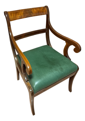 Neoclassical Revival Chair with Green Leather Seat