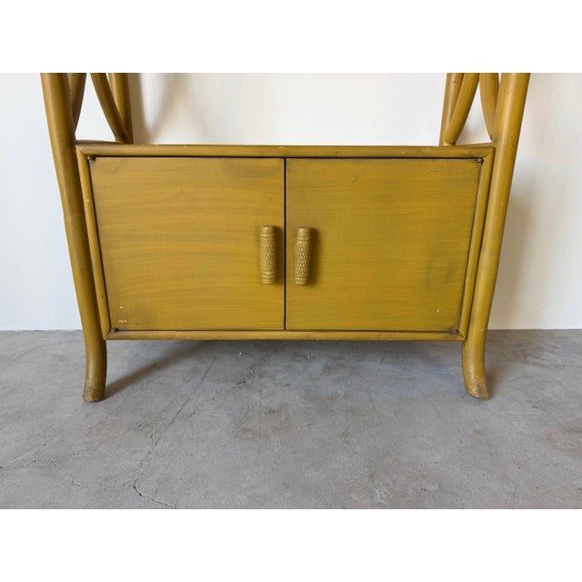 Vintage Mustard Yellow Bent Rattan Bookcase Cabinet For Sale - Image 9 of 12