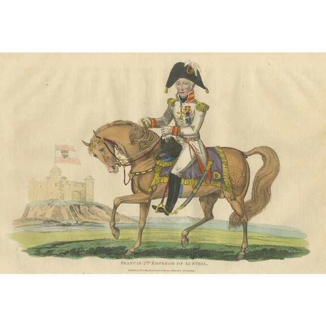 Black Richard Evans, Emperor Francis II of Austria Riding Before a Hilltop Castle, Hand Colored, 1815, Engraving For Sale - Image 8 of 8