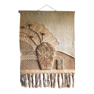 Vintage Mid-Century Still Life Tapestry Woven Wall Hanging Fiber Textile Art For Sale