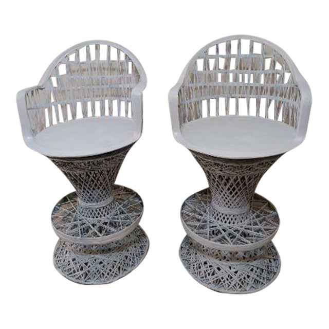 Mid Century Modern Spun Fiberglass Swivel Stools White Set of 2 For Sale