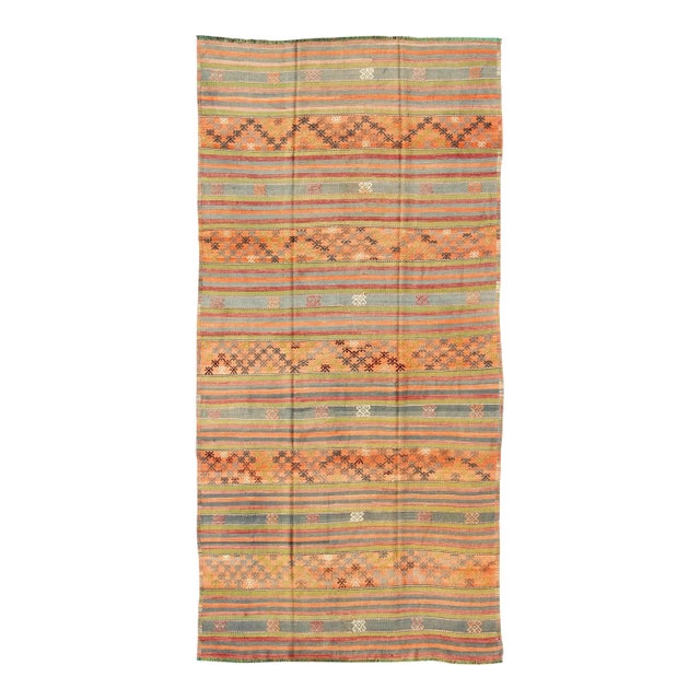 Colorful Vintage Embroidered Kilim With Stripe's and Geometric Motifs 6' X 12 For Sale