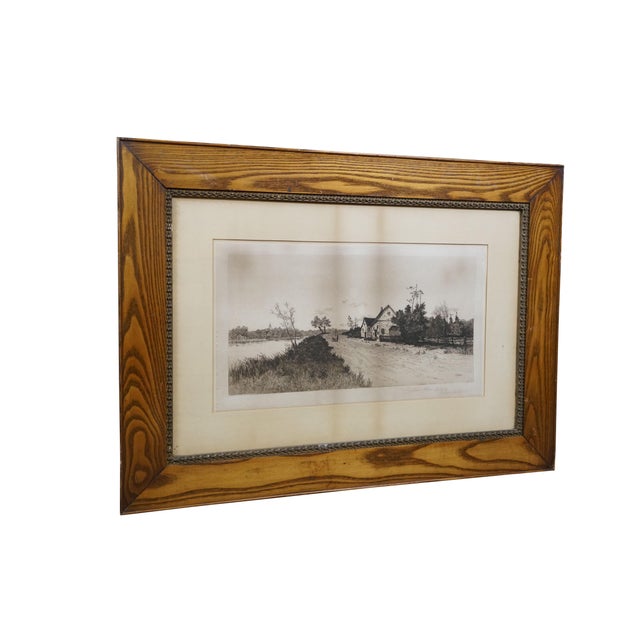 Farmhouse Antique George William Bohde Old England Home Landscape Etching 35" For Sale - Image 3 of 12