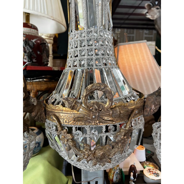 Metal 1970s Gold Deer Head Stag Crystal Sconces - A Pair For Sale - Image 7 of 8
