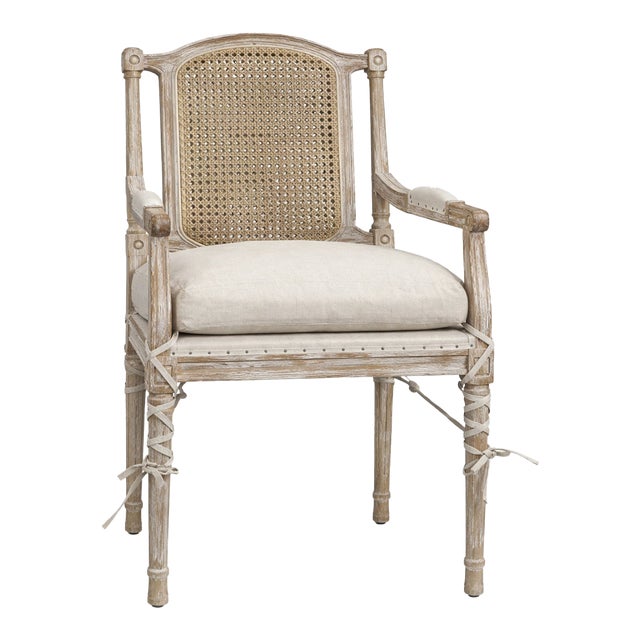Pair Cotswold Arm Chair Set Antique Style Solid Pine Dining With Cane Back Cotswold Cane Back Solid Pine Accent Chair With Lace-Up Detail For Sale