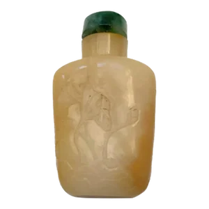 Vintage Yellow Jade Snuff Bottle With Carving